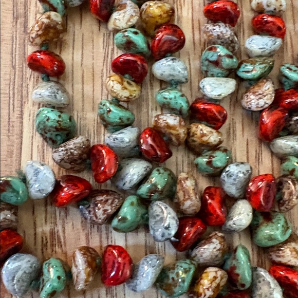 VINTAGE MULTICOLOR JASPER, AFRICAN TURQUOISE RED CORAL SMALL NUGGET 31" NECKLACE - Picture 5 of 10